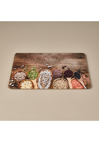 Sebze Desenli Cam Kesme Tahtası - Renkli - 20x30 Cm