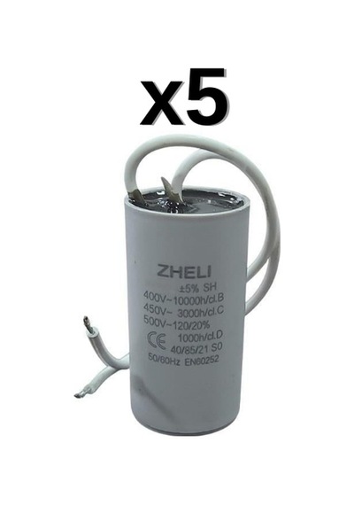 5'li Zheli 8 Μf 30x60 Mm Plastik Kablolu 450-500 Acv Daimi Devre Kondansatörü