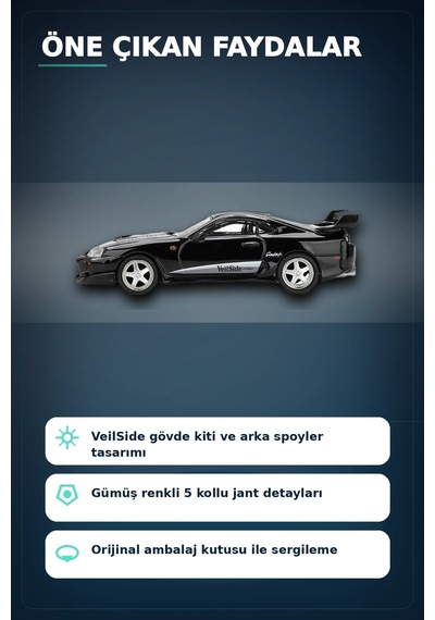 Siyah Veilside Combat V-ıı 1/64 Diecast Toyota Supra Model Araba Tekli Koleksiyon Bx-313386