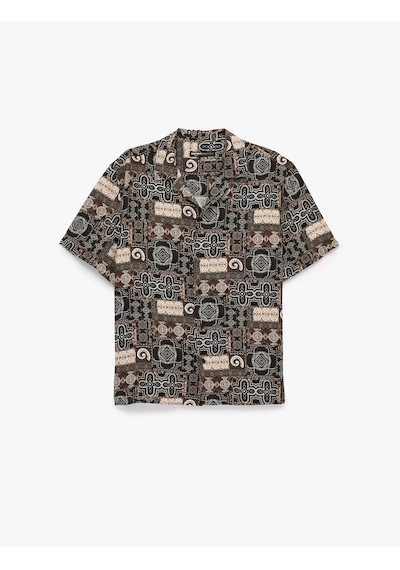 Koton Regular Fit Viskon Kısa Kollu Devrik Yaka Desenli Gömlek Kahverengi Desenli 6sam60021hw