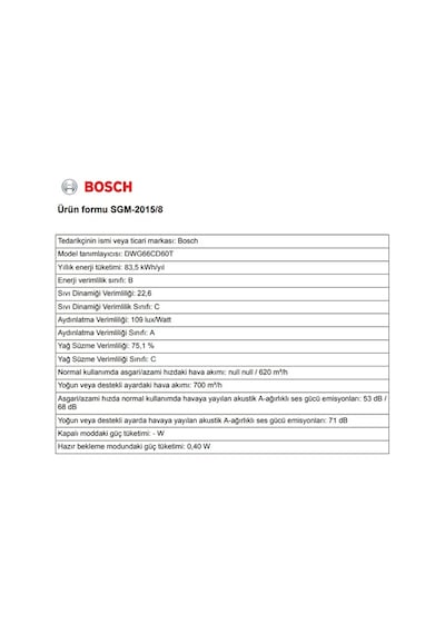 Bosch DWG66CD60T 60 CM Duvar Tipi Davlumbaz