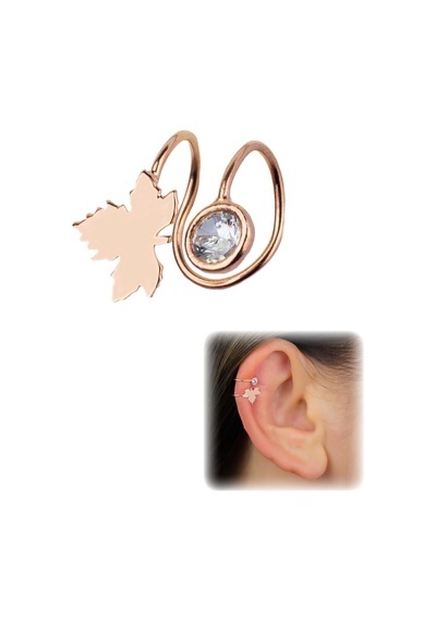 Tekli 925 Ayar Yaprak Kıkırdak Küpe - Rose