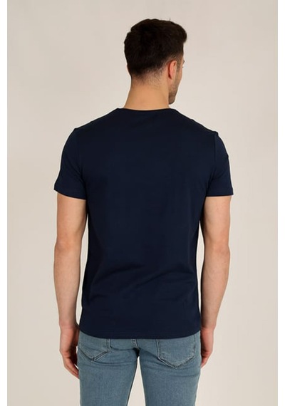 Erkek Lacivert Slim Fit Bisiklet Yaka Basic T-shirt Lacivert