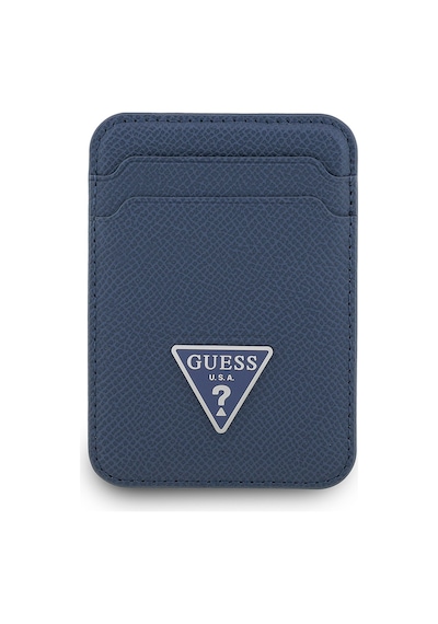 Guess  Lisanslı Deri Magnetik Kartlık 2 Hazneli Üçgen Logolu Mavi