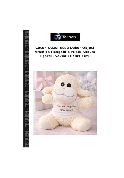 Çocuk Odası Süsü Dekor Objesi Aramıza Hoşgeldin Minik Kuzum Tişörtlü Sevimli Peluş Kuzu Çok Renkli