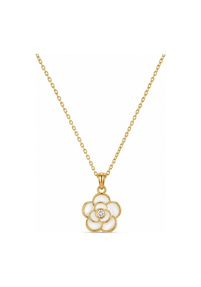 Servi 925 Ayar Gümüş Bianca Beyaz Mineli Gül Kolye-300 Gold - Gümüş