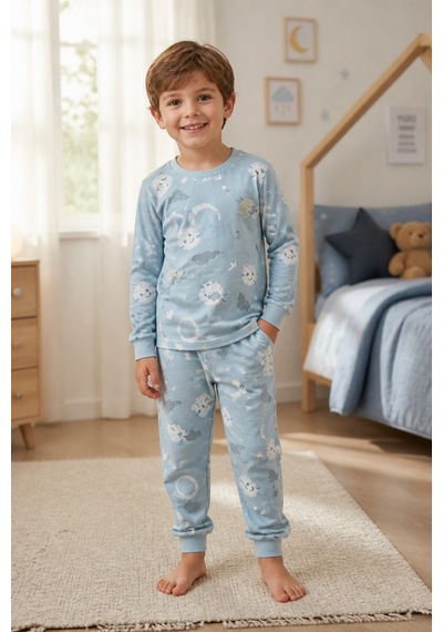 Eray Alp Kids Erkek Çocuk Pijama Takımı Rahat Uyku Takımı Mavi