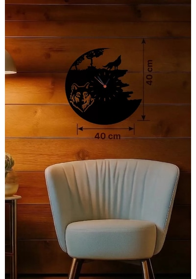 Mey İthalat Kurt Temalı Lazer Kesim Ahşap Duvar Saati - 40x40 Cm Dekoratif Çok Renkli