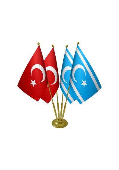 Masa Üstü Kerkük Türkmeneli Bayrağı Türk Bayrağı Dörtlü Pirinç Di
