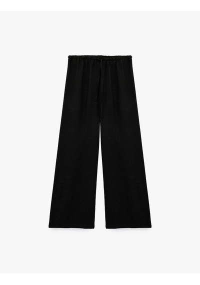 Koton Viskon Karışımlı Beli Bağcıklı Geniş Paça Pantolon Siyah 6sal40007ıw