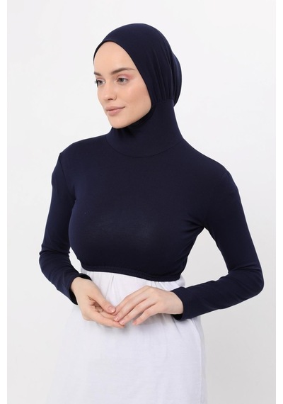 Altobeh Uzun Kollu Boyunluklu Boneli Yarım Body Lacivert Çok Renkli