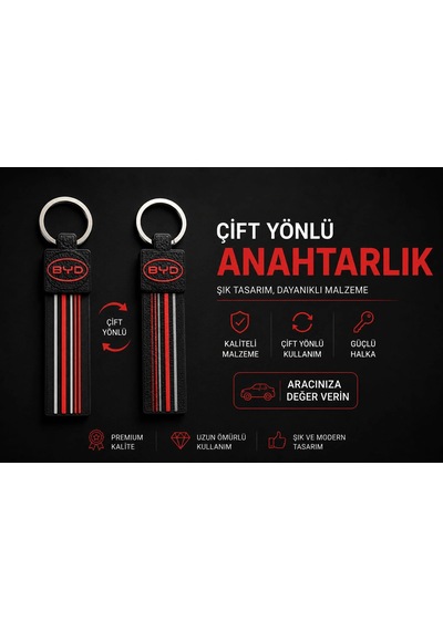 Byd Anahtarlık Çizgili , Byd Araç Anahtarlık - Byd Çift Yönlü Araba Anahtarlığı