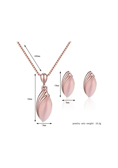 Almond Rose Gold Kristal Taşlı Modern Tasarım Hediye Kolye Küpe Seti Rose Pembe