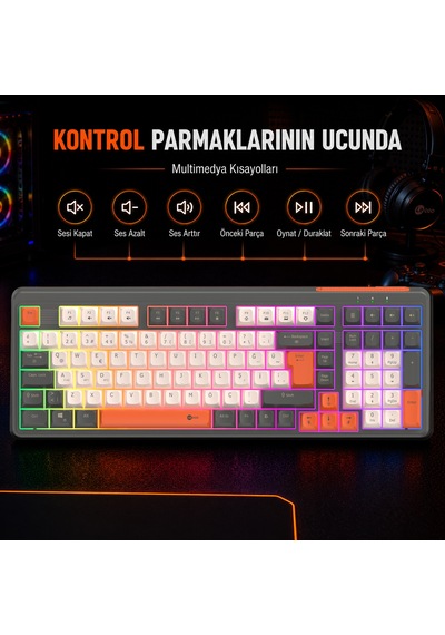 Lecoo GK104 3 Modlu Kablosuz RGB 104 Tuş Membran Türkçe Q Gaming Oyuncu Klavyesi