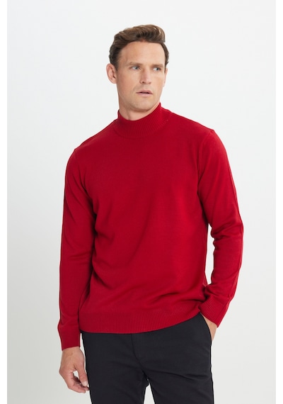 AC&Co / Altınyıldız Classics Erkek Kırmızı Standart Fit Normal Kesim Yarım Balıkçı Yaka Triko Kırmızı