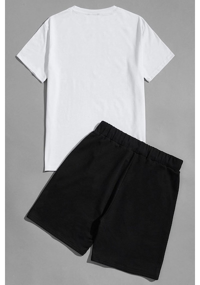 Uyguntarz Unisex Be Happy Baskılı Şort Takım Beyaz