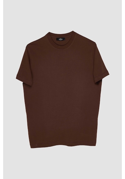 Tudors Unisex Relax Fit Rahat Kesim %100 Pamuk Yumuşak Dokulu Basic Bisiklet Yaka Kahverengi Tişört-31474-kahverengi Kahverengi