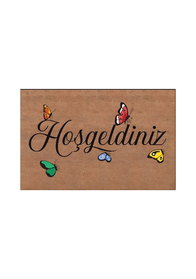 Kapı Önü Paspası Kaymaz Ağır Tabanlı Kelebek Desen Hoş Geldiniz Dekoratif , Kolay Temizlenir 45x70 Cm Kod T4 Kahverengi