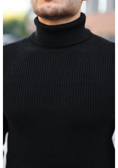 Defymoda Erkek Boğazlı Örme Kazak Siyah