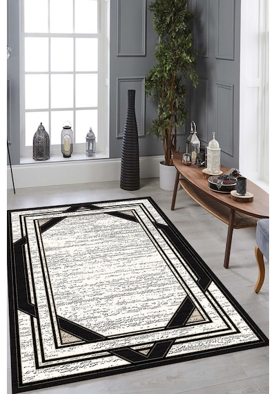 Rovigo Home Dijital Baskı Yıkanabilir Kaymaz Taban Salon Halısı Ve Yolluk Rvg0868-fnl78 Siyah