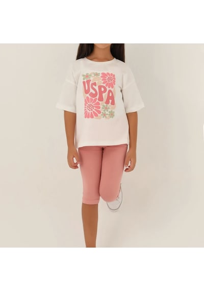 U.S. Polo Assn. U.s. Polo Kız Çocuk Flower 2'li Kapri Takım 1800 Krem Krem