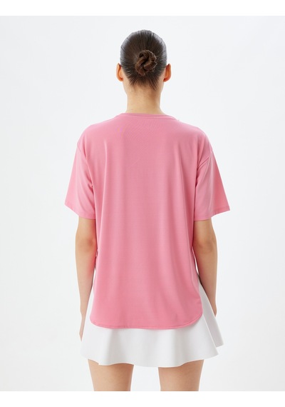 Koton Oversize Spor Tişört Slogan Baskılı Bisiklet Yaka Kısa Kollu Pembe 4sak10334nk Gül