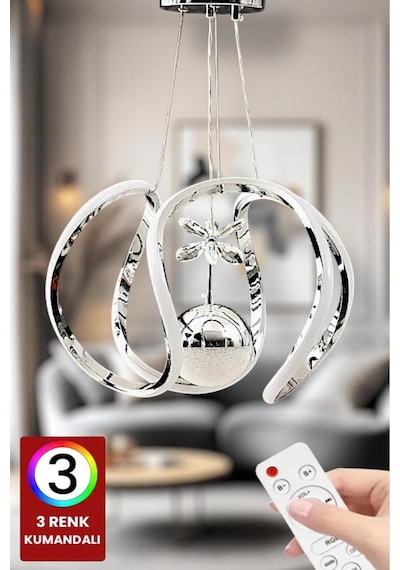 3 Renk Kumandalı Amissos Toplu Krom Led Avize Inci Ledli Avize , Oturma Odası Avize , Avize Led Bej