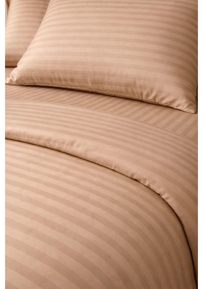 Wova Home Champagne Stripe Çift Kişilik Nevresim Takımı%90 Pamuk 83 Tel Saten Çizgili Lastikli Çarşaflı Nevresim Çok Renkli