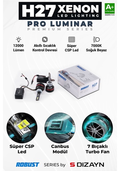 S-dizayn Pro Luminar H27 Led Xenon / 60w / 12000lm / 7000k A+ Kalite