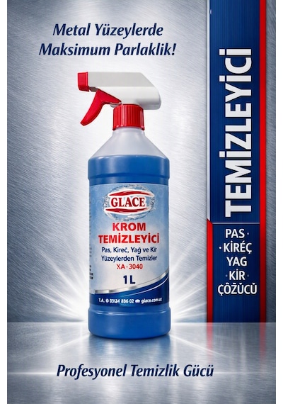 Krom Temizleyici 1 Litre Pas, Kireç, Yağ Ve Kir Çözücü 1 L / Krom Temizleme 1 Litre Paslanmaz Çelik Ve Krom Temizleyici Diğer
