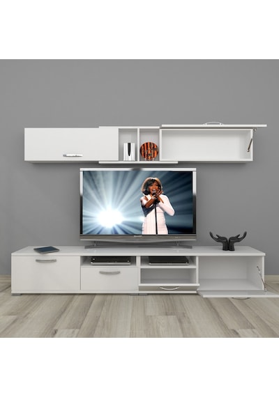 Decoraktiv Eko 5220 Slm Krom Ayaklı Tv Ünitesi Tv Sehpası Beyaz