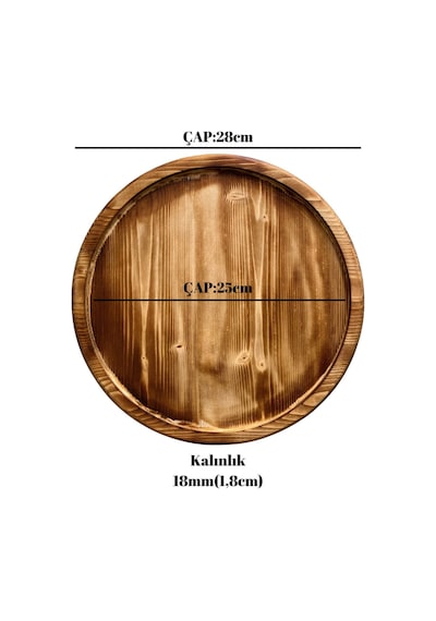 Yuvarlak Doğal Ahşap Sunum Tabağı Çukur Ahşap Sunumluk Beyaz Çam Çap:28cm Y