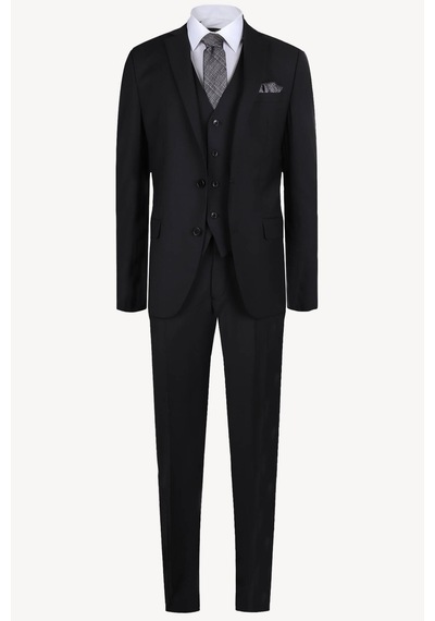 Erkek Siyah Slim Fit Yelekli Takım Elbise
