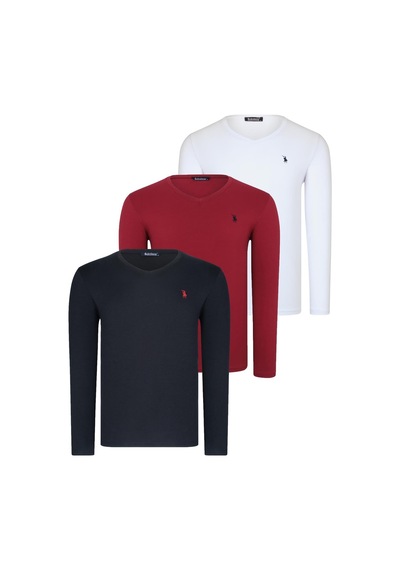 Üçlü Set T8587 Dewberry V Yaka Erkek Sweatshırt-siyah-beyaz-bordo Siyah-beyaz-bordo