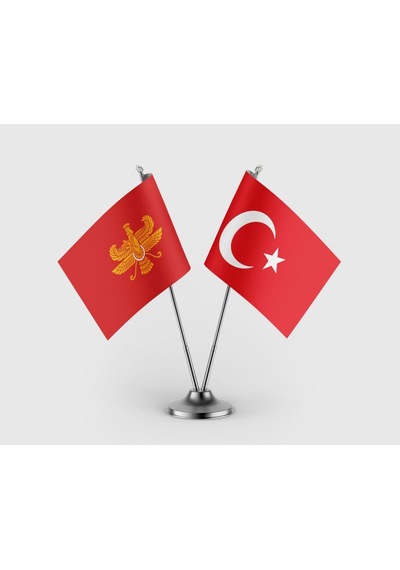 Med İmparatorluğu Bayrağı Ve Türk Bayrağı İkili Saten Masa Bayrağı Takımı Diğer