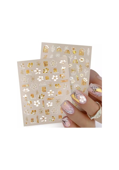 BORN PRETTY ÇİÇEK DESENLİ BEYAZ GOLD STICKER