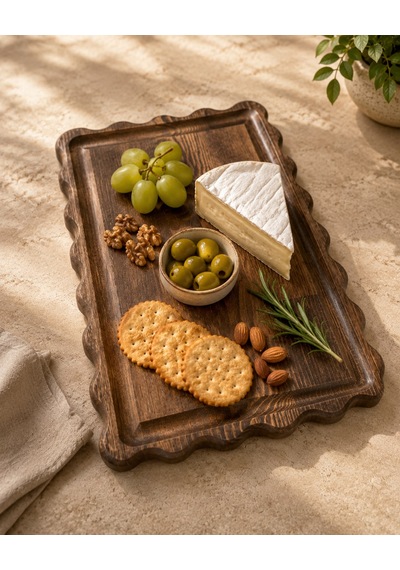 Fam Wood Art Dikdörtgen Papatya Doğal Ahşap Peynir Ve Sunum Tabağı, Kahvelik, Yağdanlık, Pasta Ve Kek Standı %100 Çam Kahverengi - Ceviz