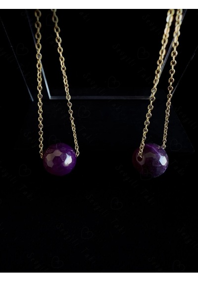Akik Doğal Taşlı Gold Çelik Küpe -doğa Serisi Altın