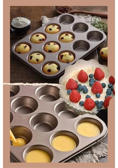 24'lü Ve 12'li Muffin Cupcake Kapsüllü Muffin Kalıbı Yüksek Kaliteli Yanmaz Yapışmaz Turta Tepsi Çok Renkli