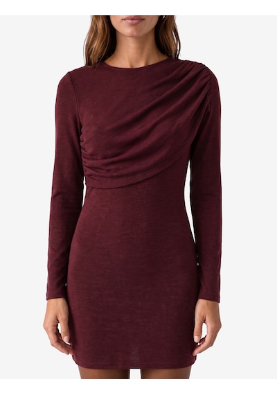Koton Koyun Yünü Karışımlı Slim Fit Uzun Kollu Drapeli Mini Elbise Bordo 7wak80013uk