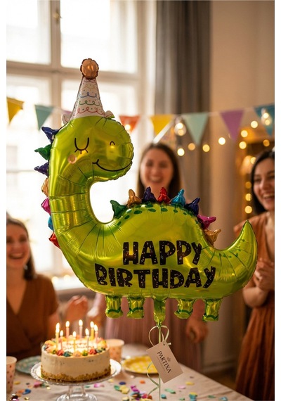 Happy Birthday Yeşil Dinozor Folyo Balon Çocuk Doğum Günü Parti Süsü 80x77 Cm Çok Renkli