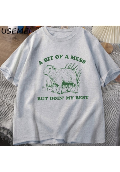 Flood Of Style Bir Karışıklık Ama En İyi Kapibara T-shirt Erkekler Vintage Tshirt Garip Rahat Pa Gri