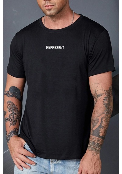 Unisex Represent Baskılı T-shirt Siyah