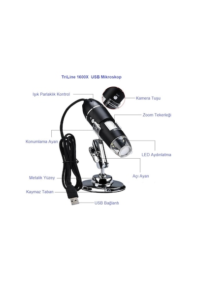 Triline 1600x Zoom 2mp Usb Dijital Mikroskop 8 Ledli Kamera