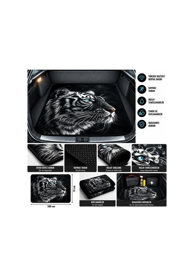 Oto Bagaj Halısı Universal 75x100 Cm Kaymaz Tabanlı, Siyah Biyeli, Dijital Baskılı, Dekoratif Araç Bagaj Paspası - 938300522 Oto Bagaj Halısı Universal 75x100 Cm Kaymaz Tabanlı, Siyah Biyeli, Dijital Baskılı, Dekoratif Araç Bagaj Paspası - 938300522