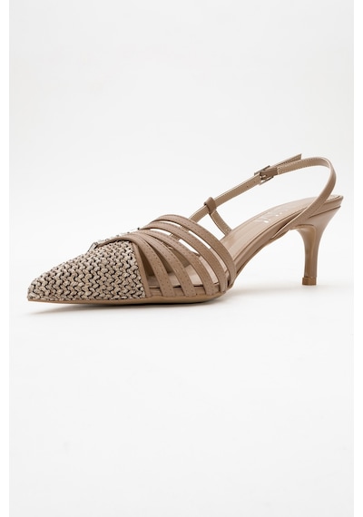 Luvishoes Luvi Shoes Zenith Koyu Bej Hasır Bantlı Tokalı Kadın Topuklu Ayakkabı Koyu Bej
