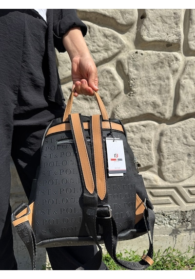 Just Polo Kadın Siyah Camel 9 Gözlü Büyük Boy Sırt Çantası Siyah - Camel