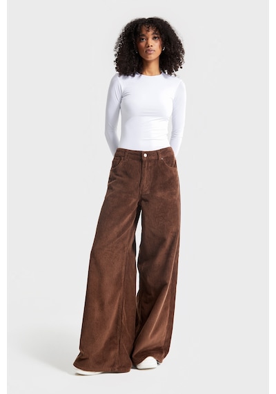 Itsbasic Kadın Taba Renk Hera Kalın Fitilli Kadife Kumaş Palazzo Fit Pantolon