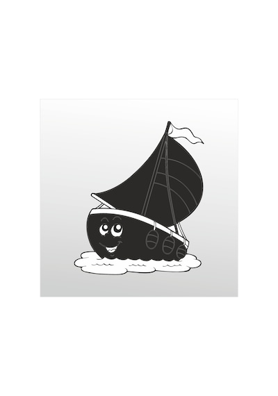 Folyo Sticker Gülen Tekne 20cm Uzunluk Siyah