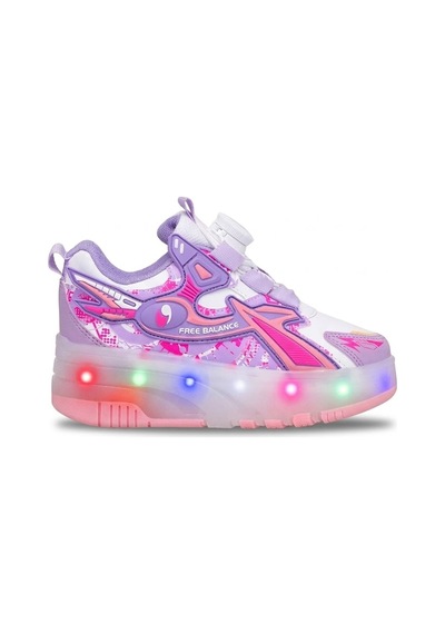 Elit Kız Çocuk Rgb Led Işıklı Çıkarılabilir Tekerlekli Paten Ayakkabı Pembe Pembe
